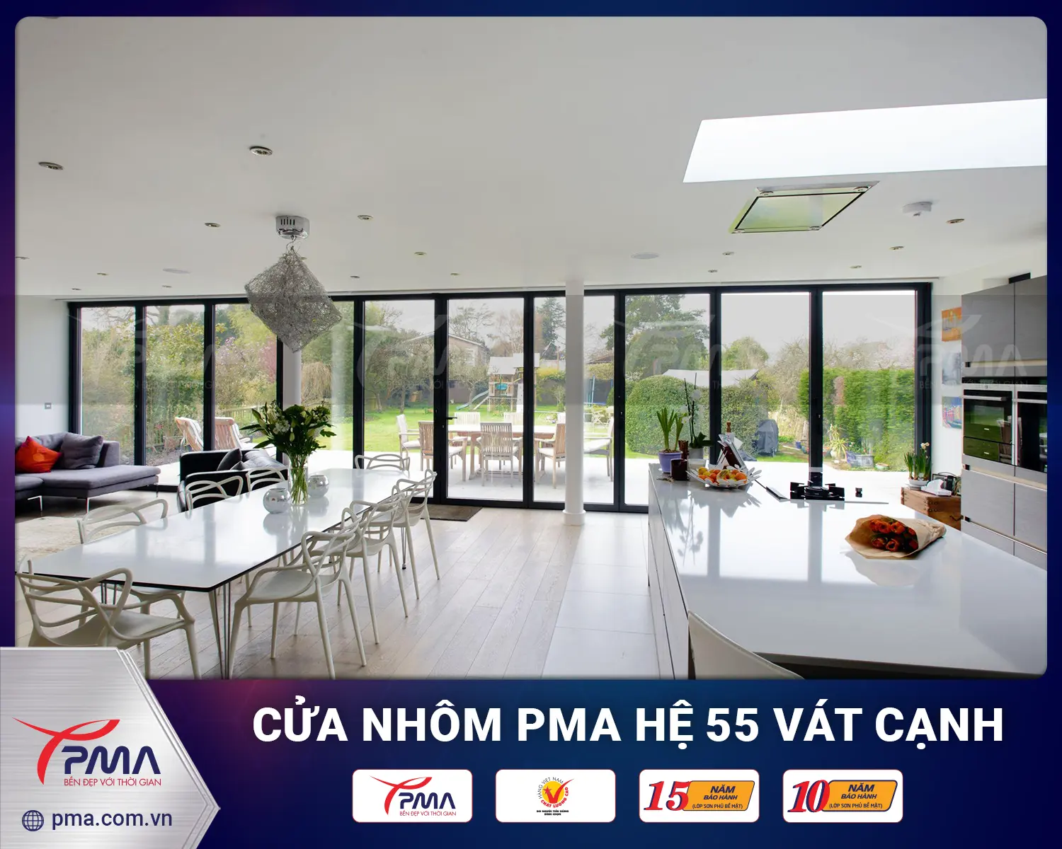 Cửa đi mở quay PMA hệ 55 Vát cạnh