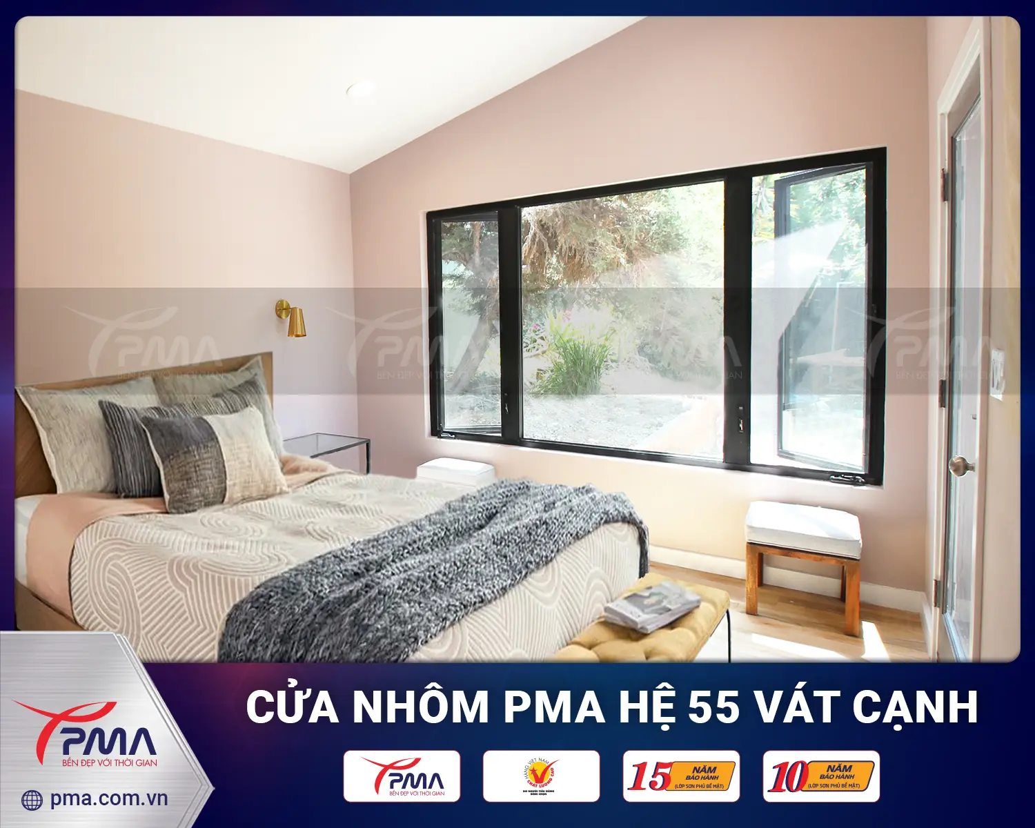 Cửa sổ mở quay PMA hệ 55 Vát cạnh
